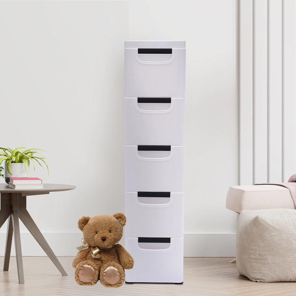 White 5 Drawer Plastic Dresser Storage Cabinet X1743