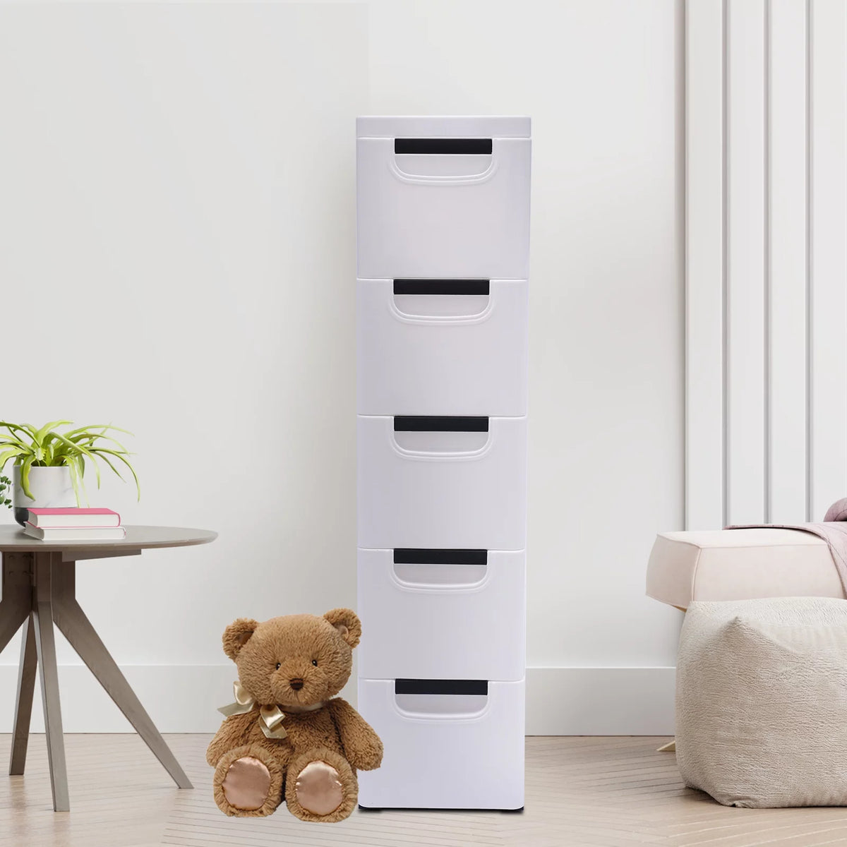 White 5 Drawer Plastic Dresser Storage Cabinet X1743