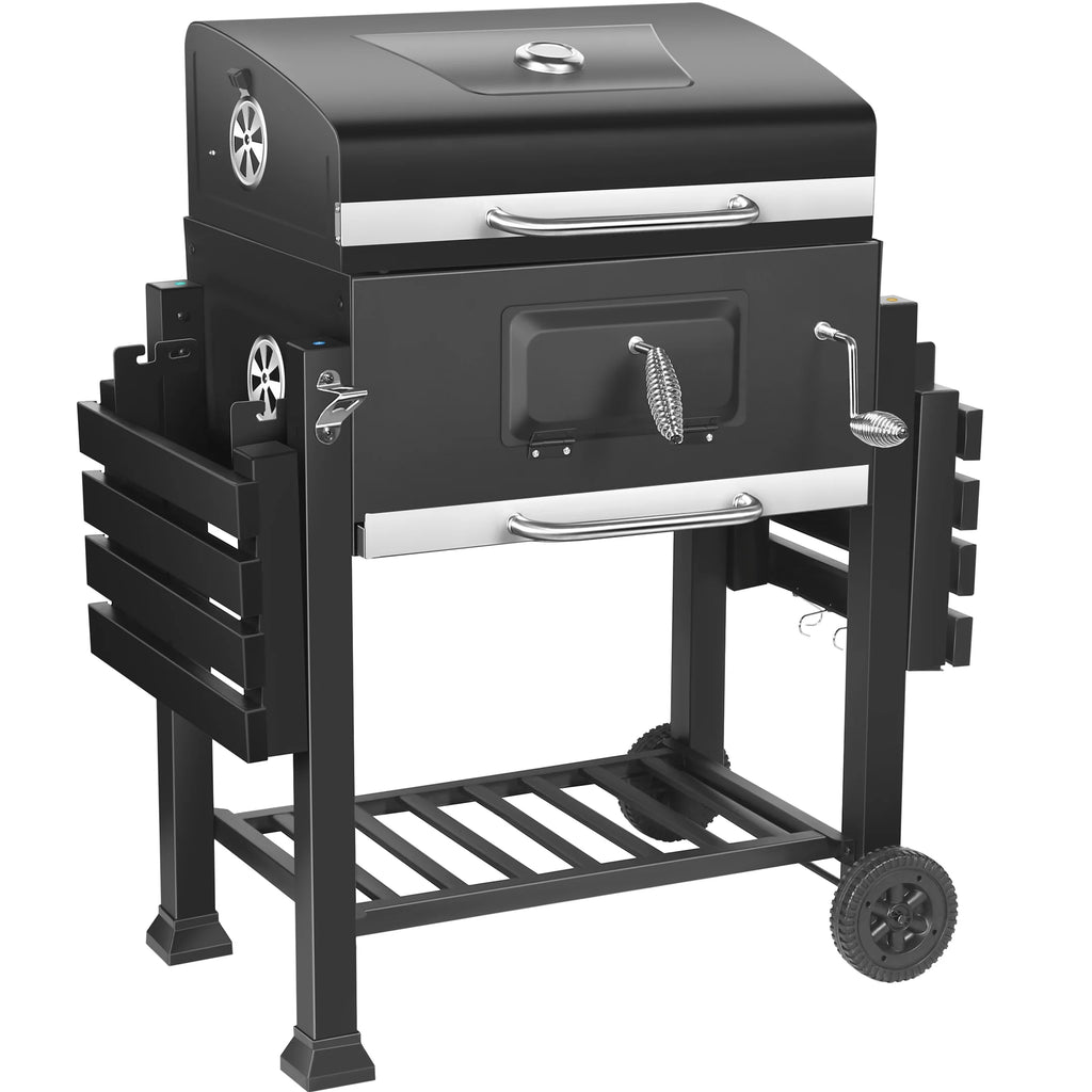 24-inch Charcoal BBQ Grill with 2 Folding Side Shelves X41286