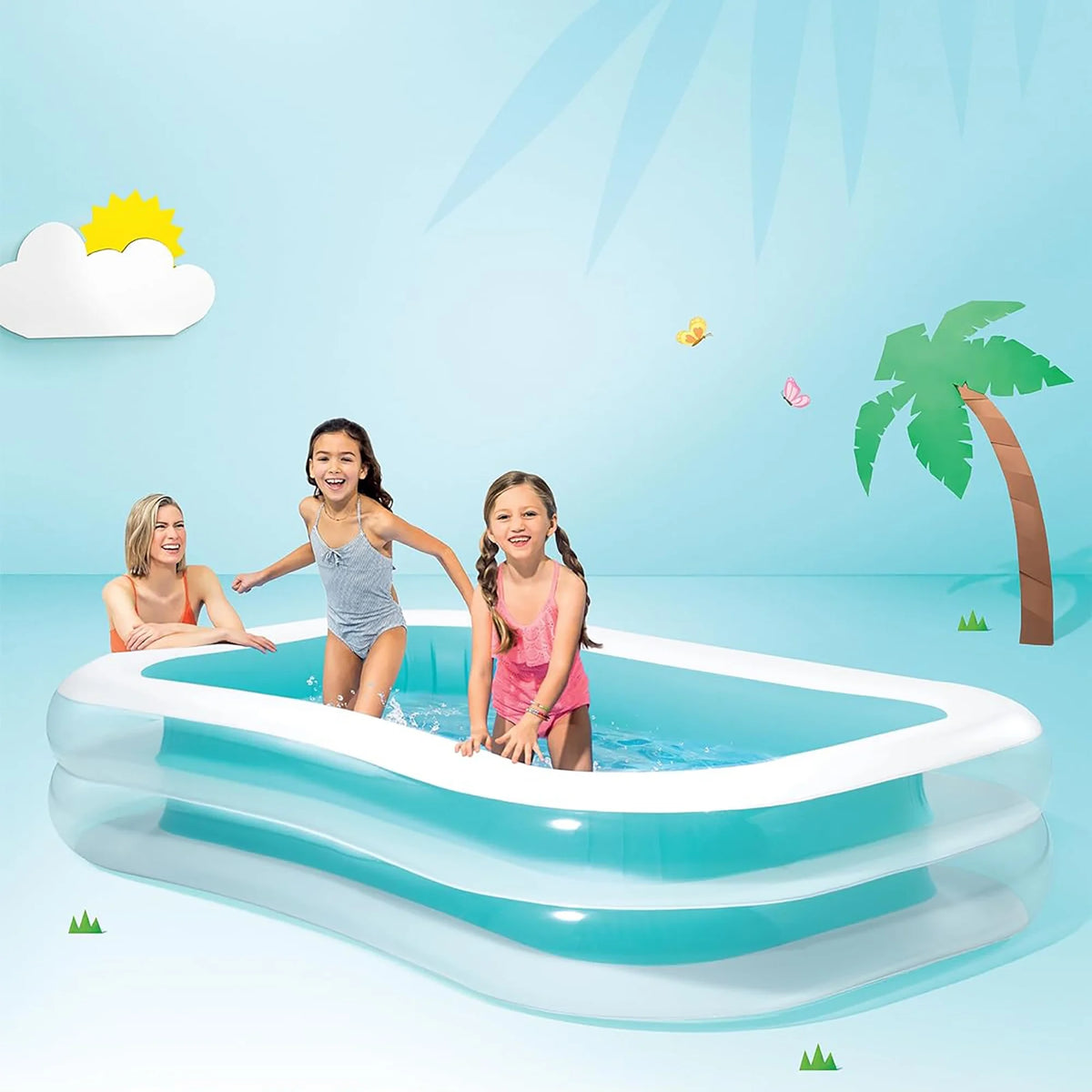 Inflatable Family Pool Blue & White A4067