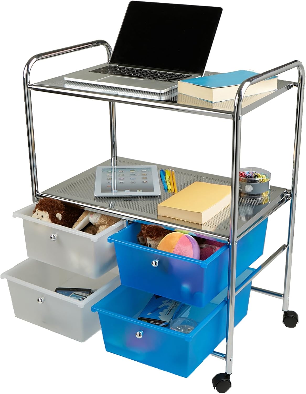 Silver 4 Drawer Rolling Utility Cart B858409