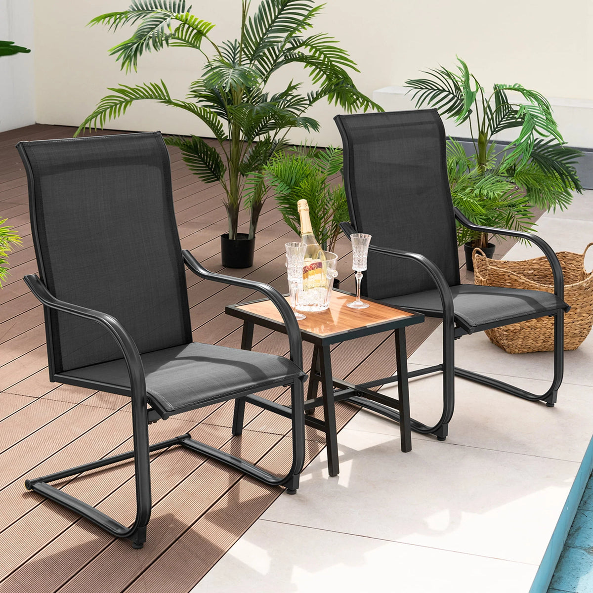 2pcs Black C-Spring Patio Dining Chairs Q653