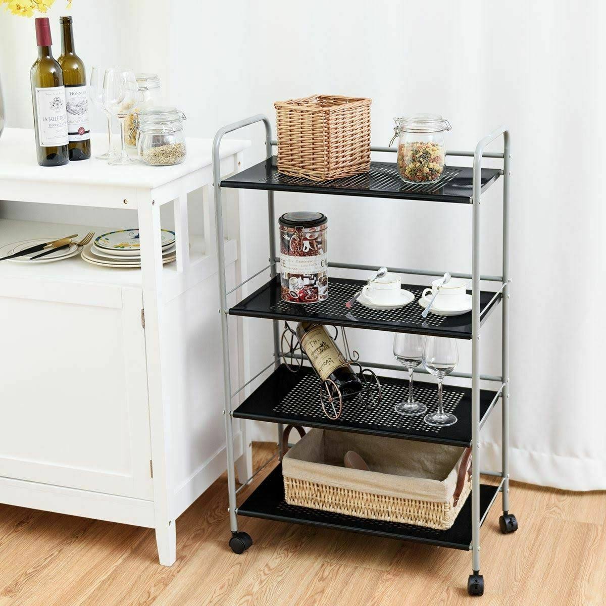 4 Tiers Rolling Storage Cart Utility Trolley Q6379