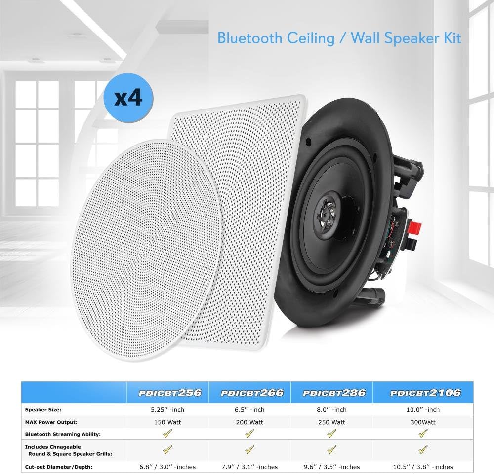 8” 4 Bluetooth 2-Way In-wall In-ceiling Speaker System with Polypropylene Cone & Tweeter W8492
