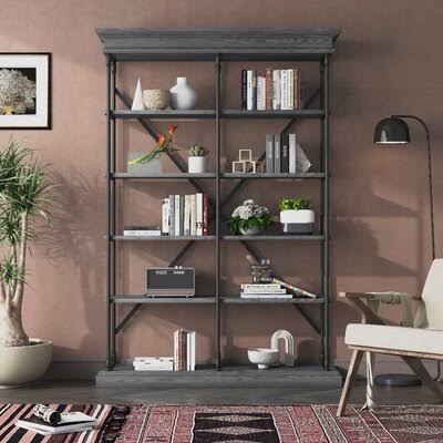 Gray Steel Etagere Bookcase, 5 Shelves, 84” H x 58” W x 15” D F407915