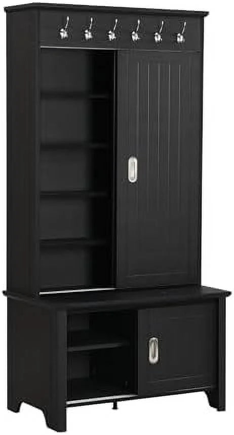 Black Hall Tree with Shoe Drawers and Bench V987955