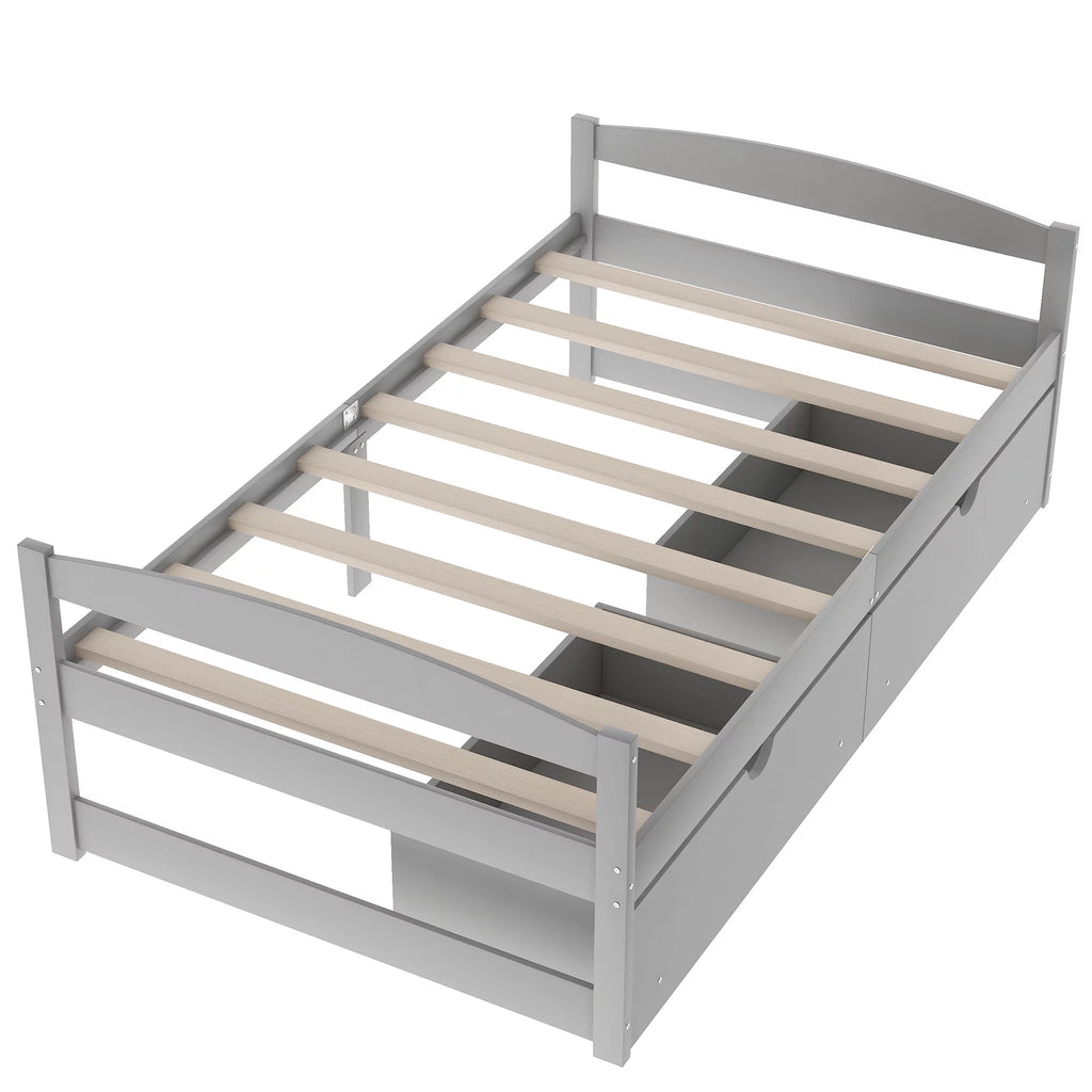 Twin Size Platform Bed with Two Drawers Gray S538372