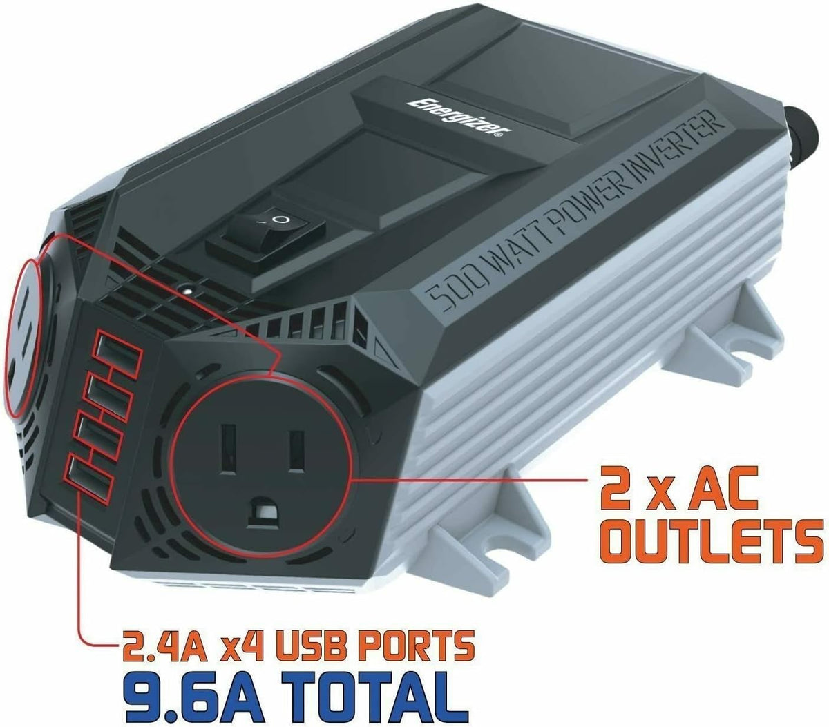 500 Watt Power Inverter, 12V DC to 110V AC, Modified Sine Wave, Pack of 2 S171701