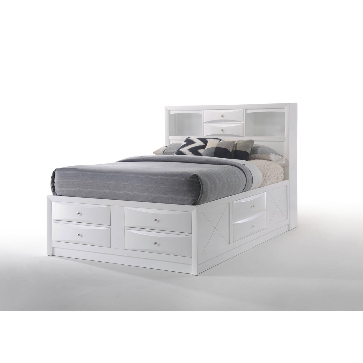 White Eastern King Bed with Storage D770