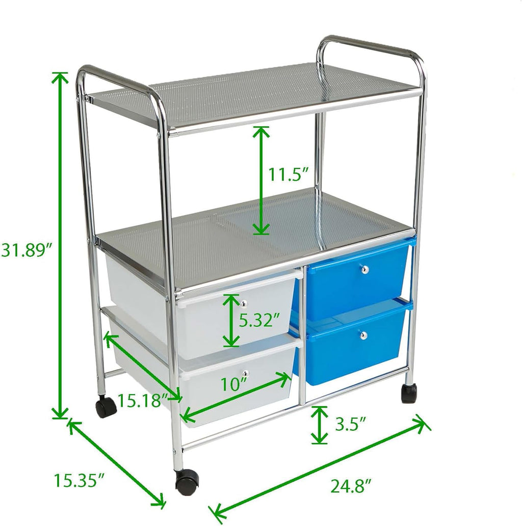 Silver 4 Drawer Rolling Utility Cart B858409
