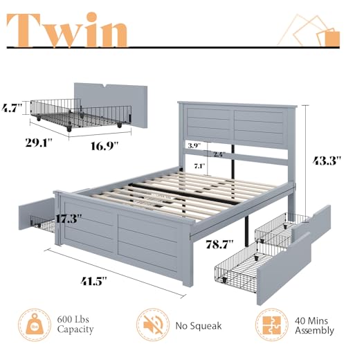 Full Size Wood Bed Frame with Headboard and 4 Storage Drawers Y172243