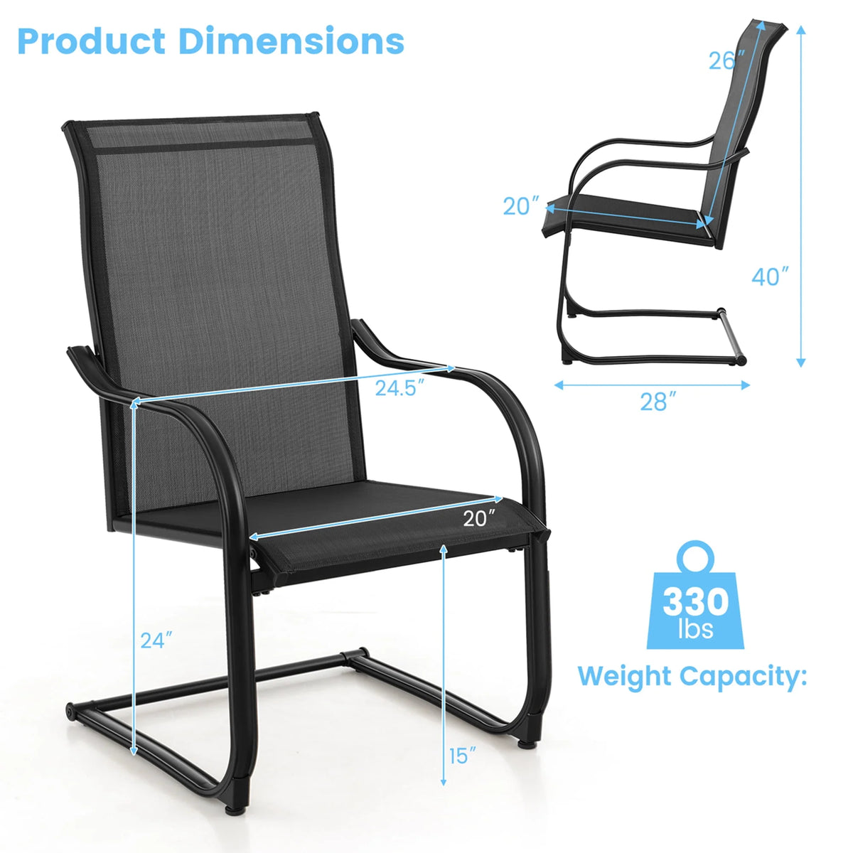 2pcs Black C-Spring Patio Dining Chairs Q653