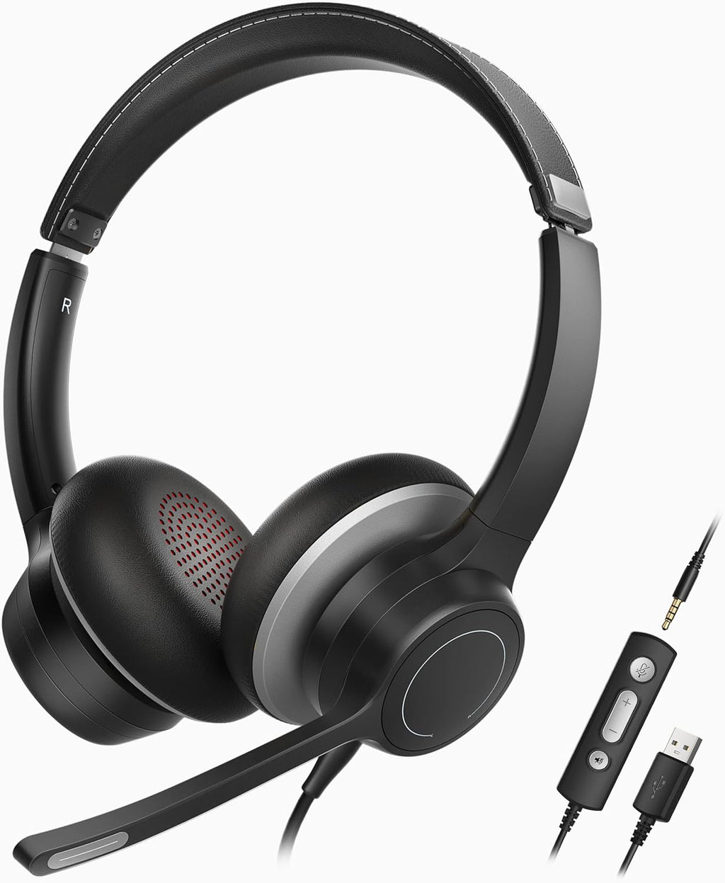 USB Headset with Microphone, Noise Cancelling, 3.5mm Wired, Pack of 2 N57063