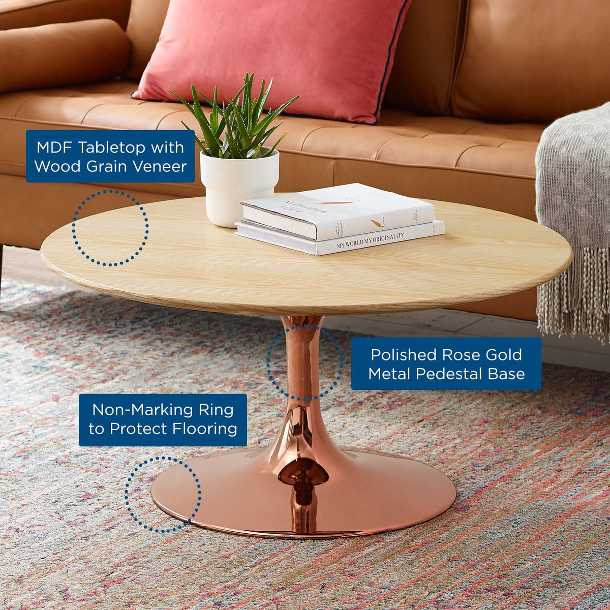 Round Wood Metal Coffee Table Z595