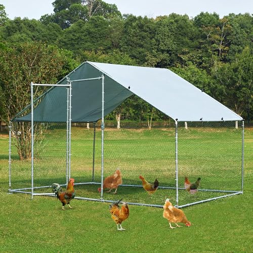 Large Walk-in Metal Chicken Coop with Waterproof Cover B45992