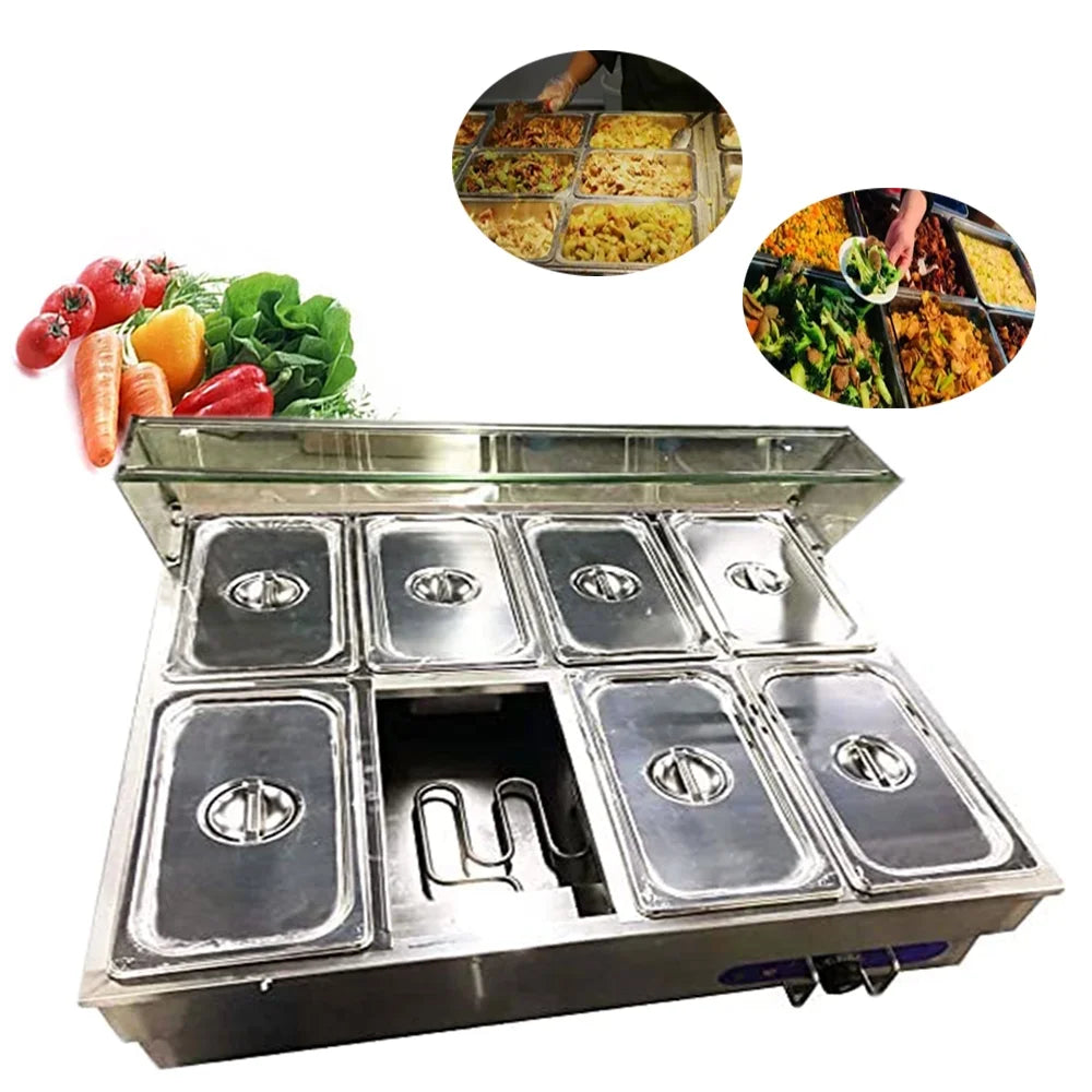 8 Pot Stainless Steel Buffet Food Warmer with Glass Shield Q20964
