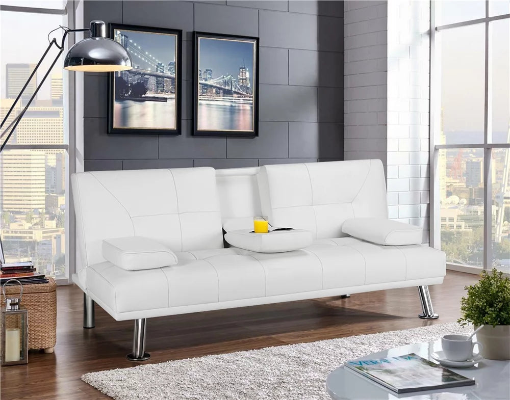 White Faux Leather Futon Sofa Bed B1326