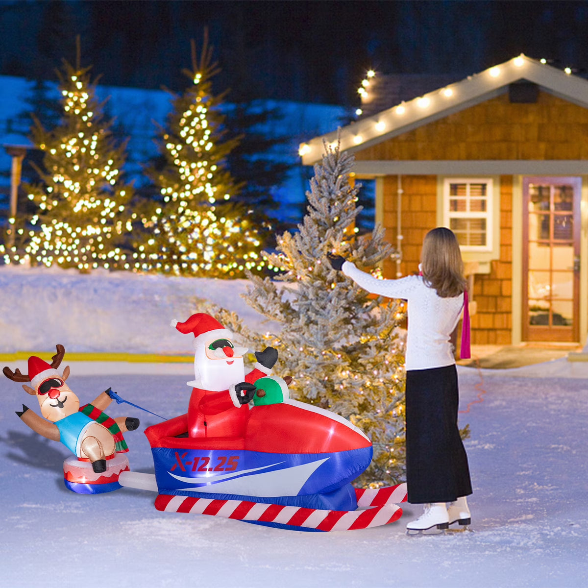 Snowmobile Santa Claus and Reindeer Sleigh Inflatable with LED I814