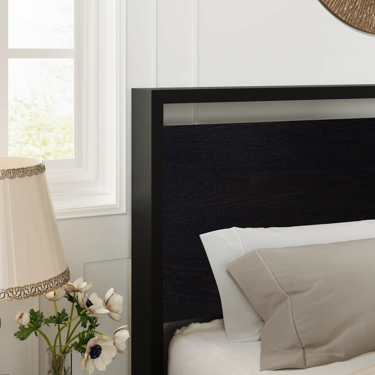 Walnut King Size Platform Bed Frame with Wood Headboard A7215