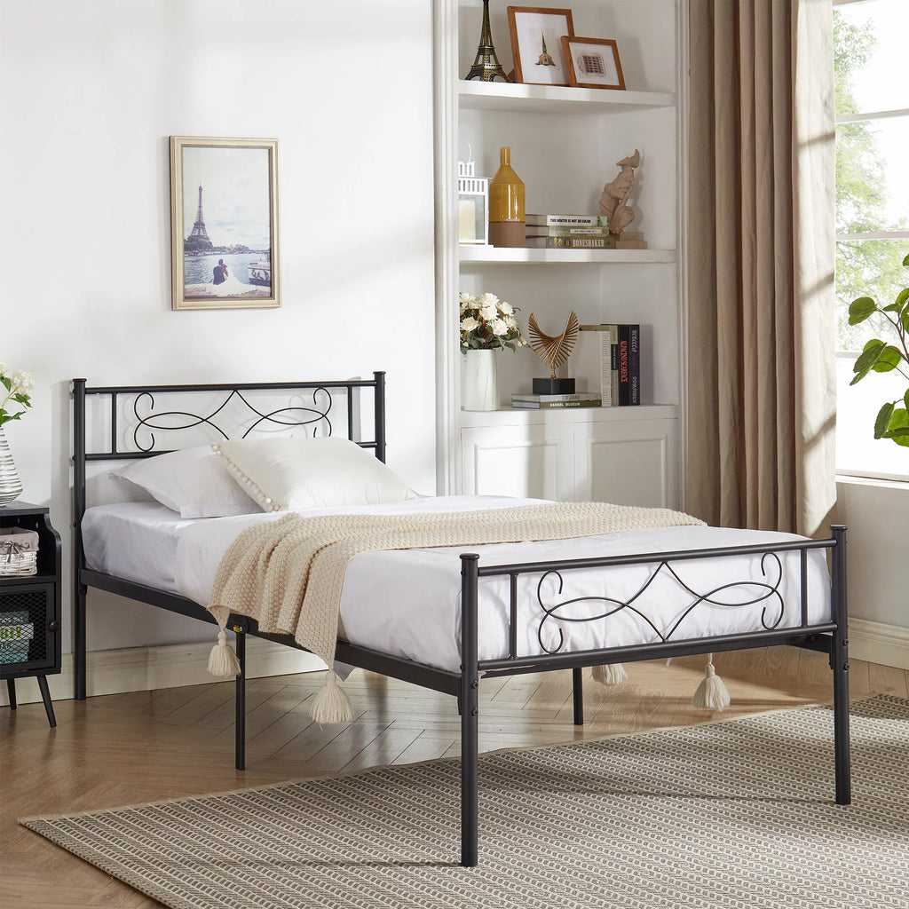 Twin Size Black Metal Platform Bed Frame with Headboard X44191