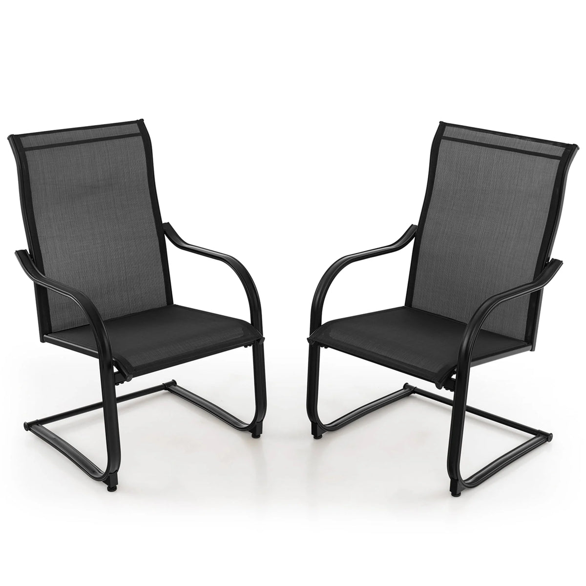 2pcs Black C-Spring Patio Dining Chairs Q653