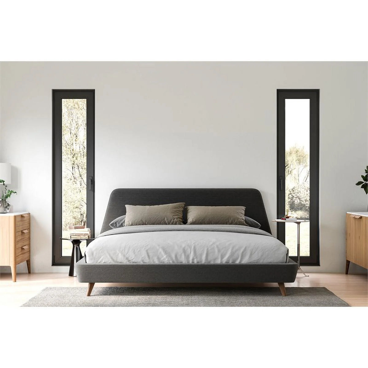 King Wood and Fabric Upholstered Platform Bed Dark Gray A666292