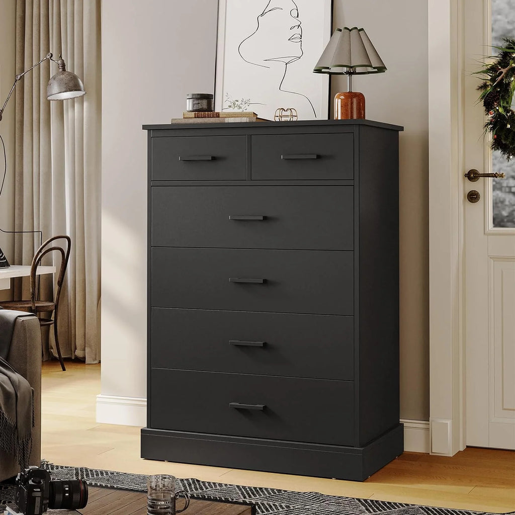 Black 6 Drawer Wood Dresser P849