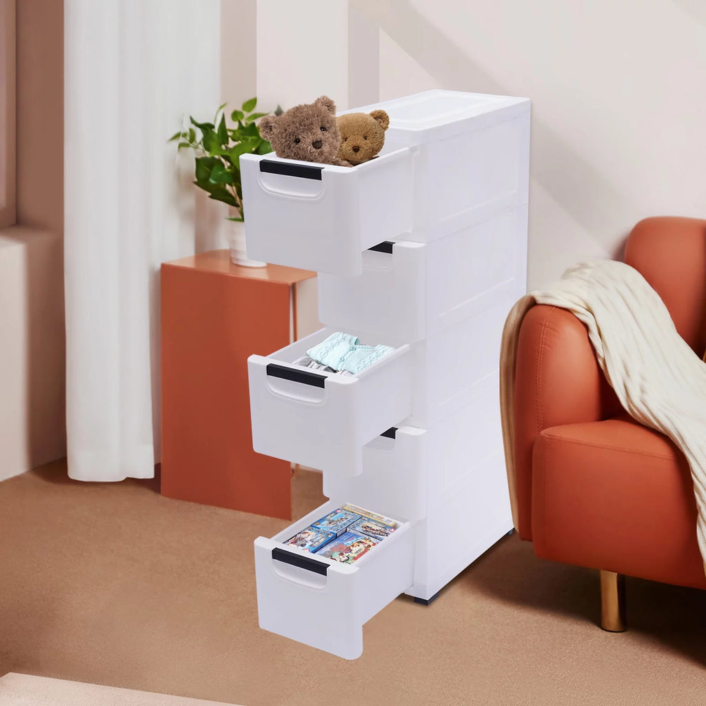 White 5 Drawer Plastic Dresser Storage Cabinet X1743