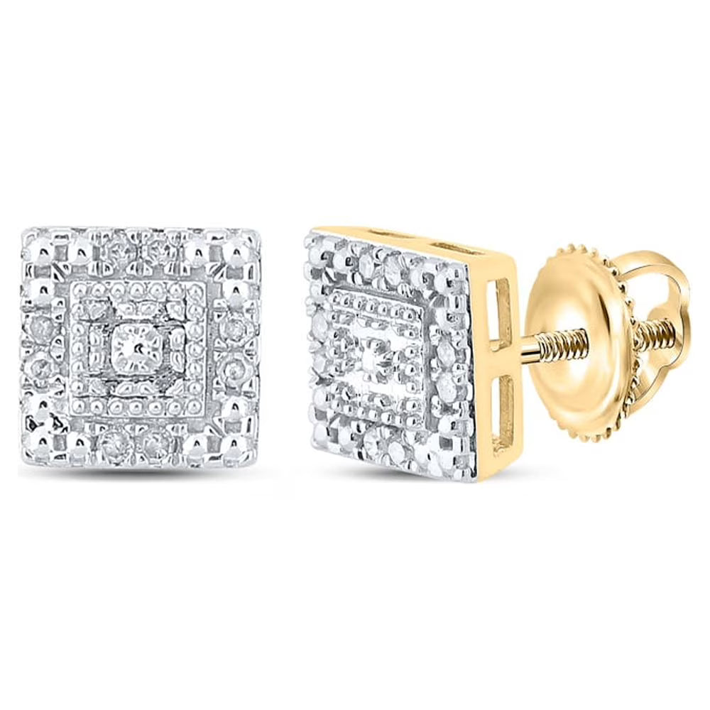 14kt Yellow Gold Diamond Square Earrings 1/8 Cttw Z7107