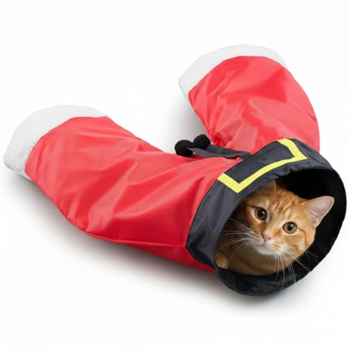 Christmas Cat Tunnel Tube with Balls, 3 Way Crinkle Paper Spring-Steel Frame D3671