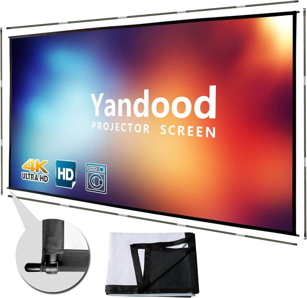 Foldable Projector Screen 100 inch 16:9 HD 4K Anti-Crease Black Backing Silver Portable Projection Screen Pack of 2 Y13436