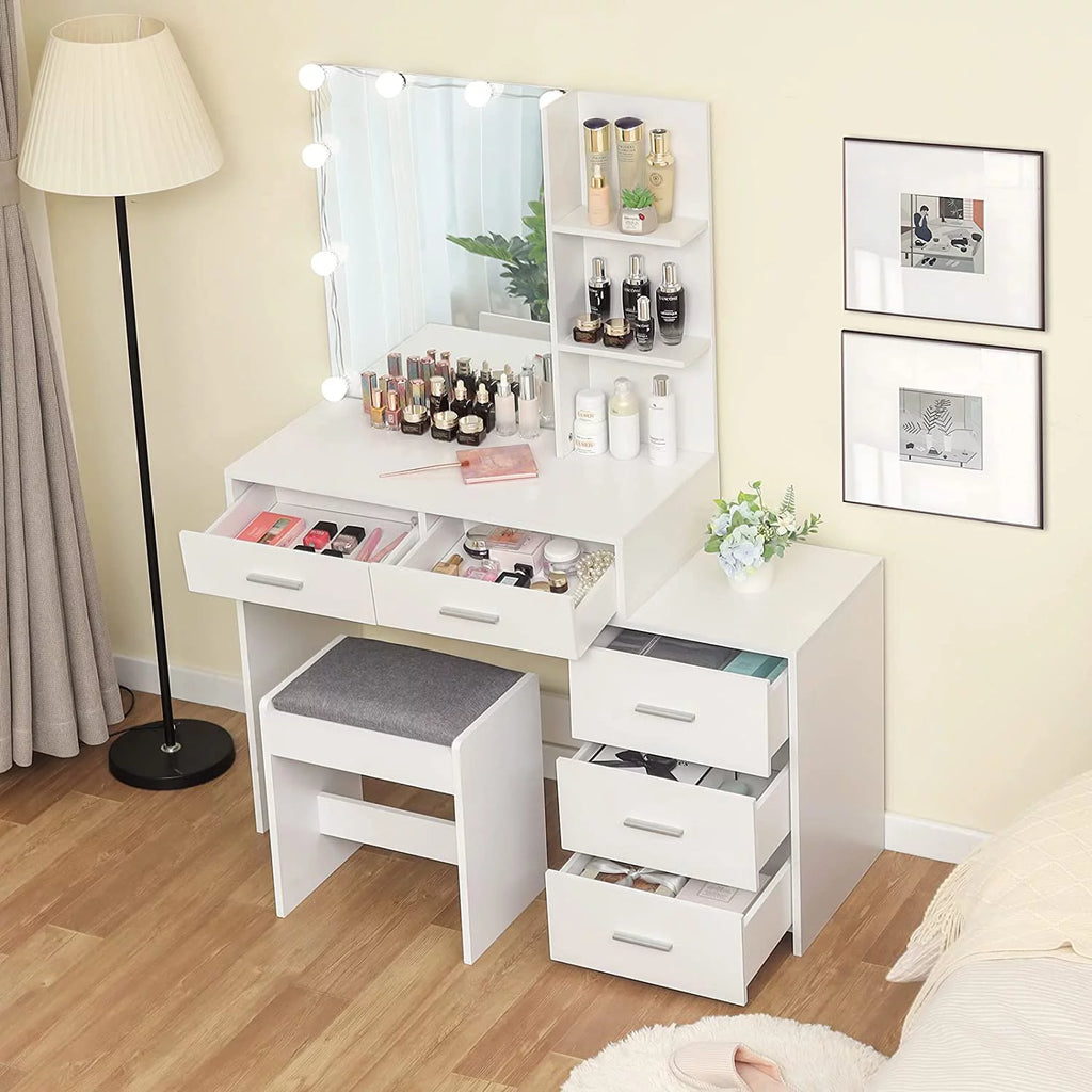 White Vanity Set with Mirror and Stool Z784261