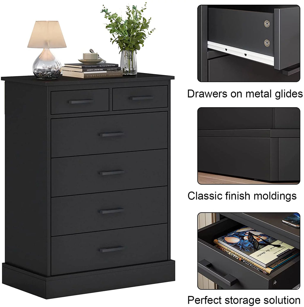 Black 6 Drawer Wood Dresser P849