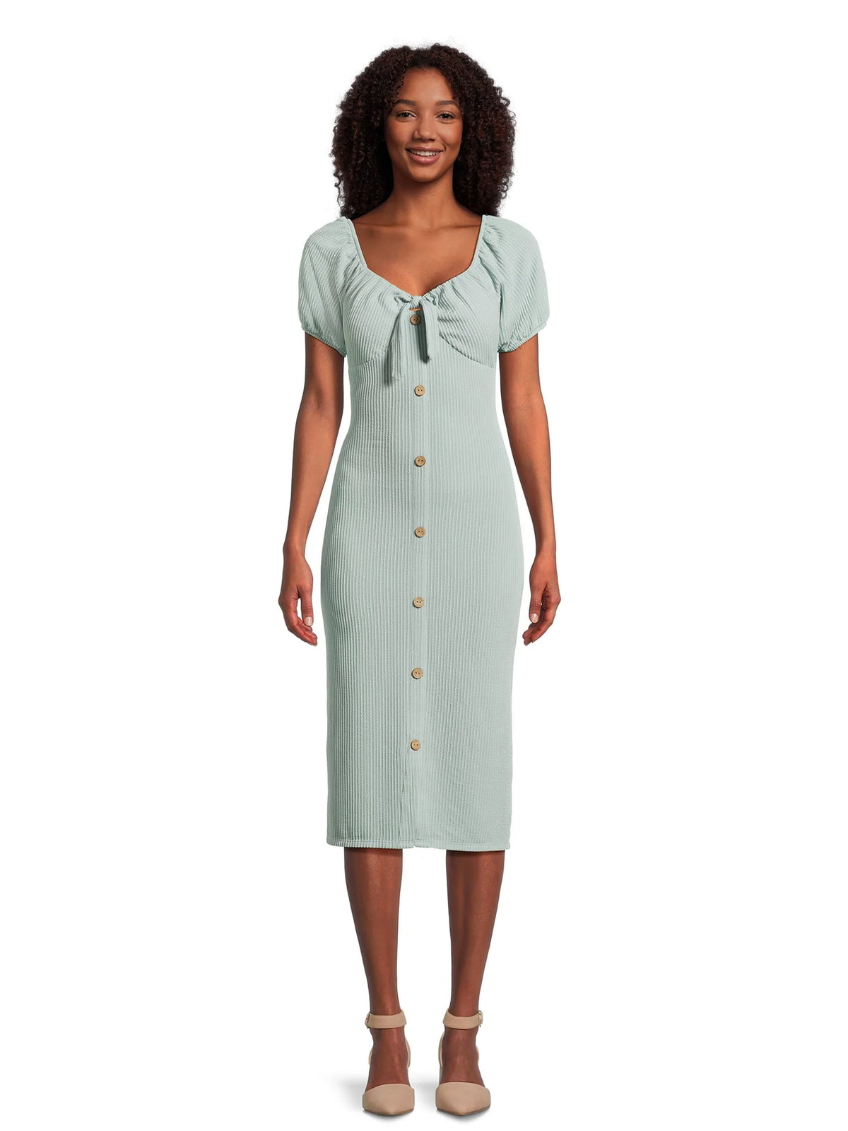 Knit Dress with Short Puff Sleeves N40718