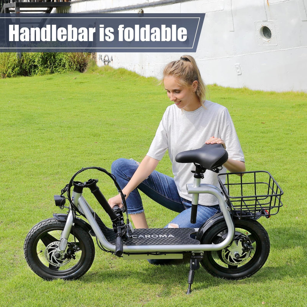 800W Adults Folding Electric Scooter with Removable Seat, Basket, 14" Tire, Silver B498