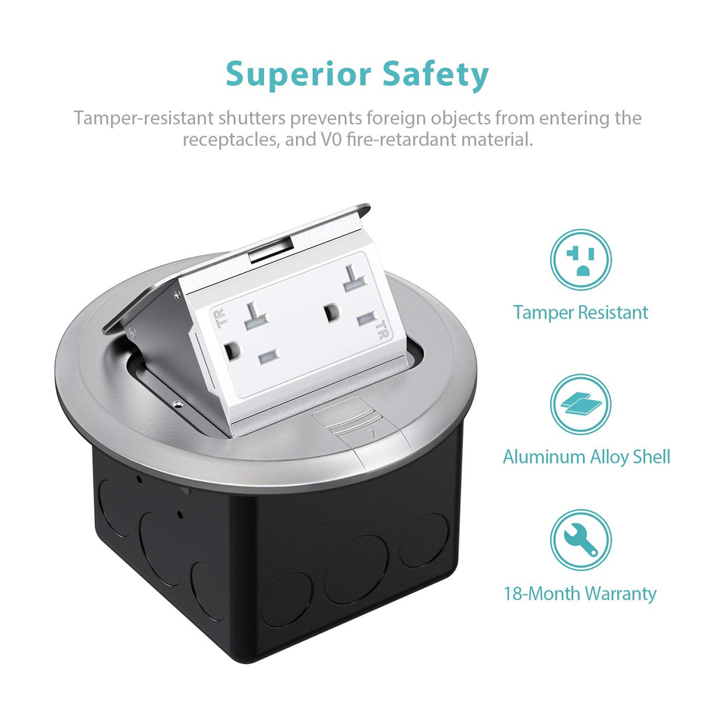 Silver Pack of 2 Pop Up Floor Outlet Box with 20 Amp Tamper-Resistant Receptacle I37753