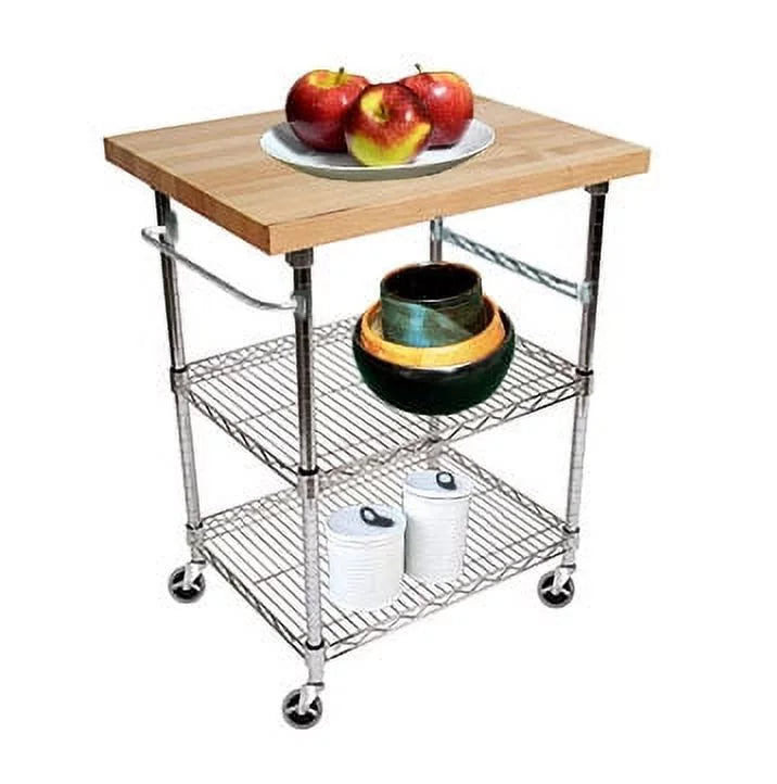 3 Tier Gourmet Cart with Maple Butcher Block Top A31129