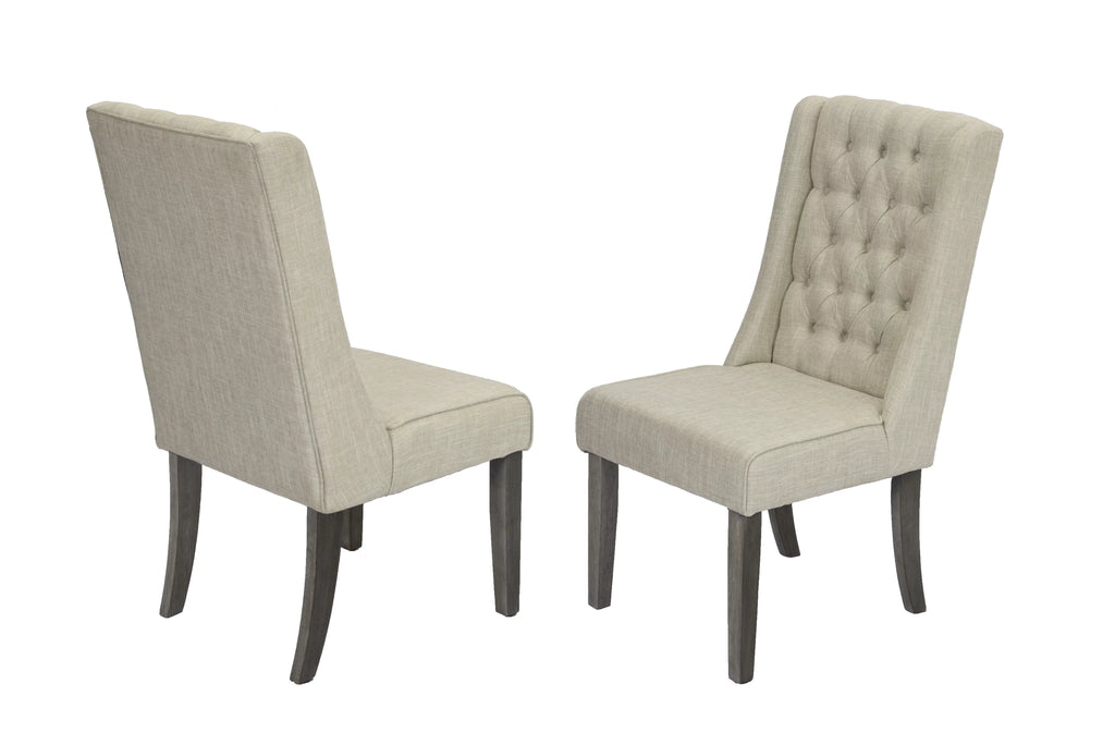 Gray Wood 9pc Dining Set with Linen Chairs T7186