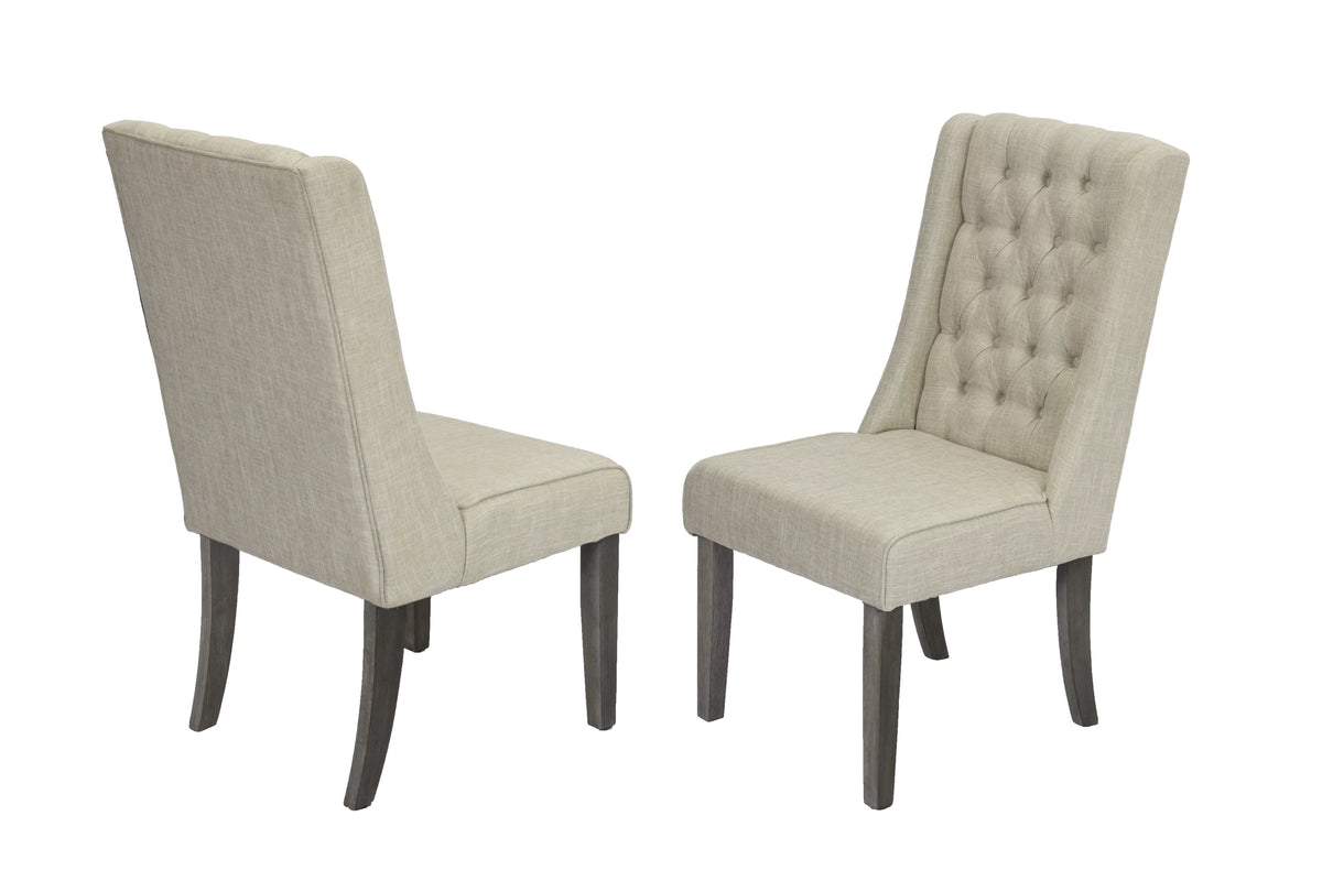 Gray Wood 9pc Dining Set with Linen Chairs T7186