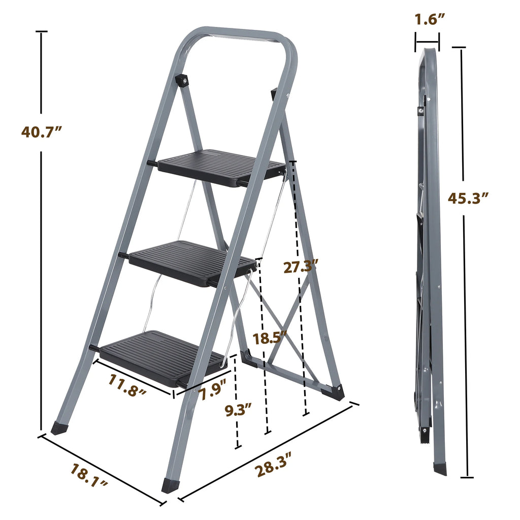 Folding 3-Step Steel Ladder with Handgrip I414