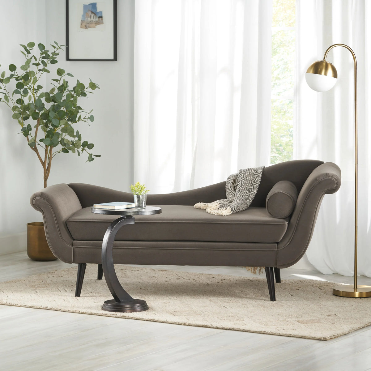 Dark Brown Taupe Upholstered Chaise Lounge F581