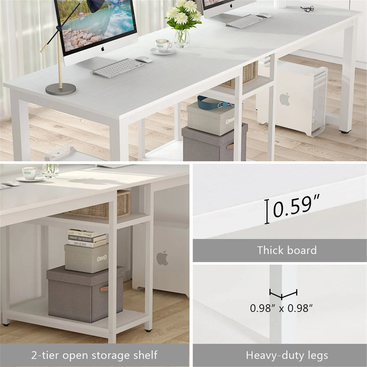 White 78 Inches Rectangle Computer Desk with Shelves C7867