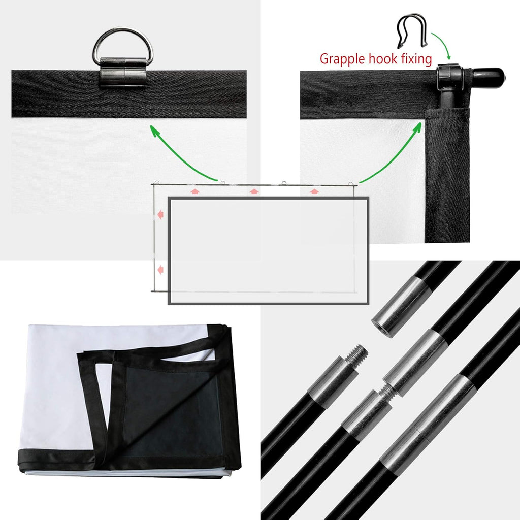 Foldable Projector Screen 100 inch 16:9 HD 4K Anti-Crease Black Backing Silver Portable Projection Screen Pack of 2 Y13436