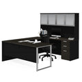 U Desk with 4 Door Hutch in Deep Gray and Black J159915