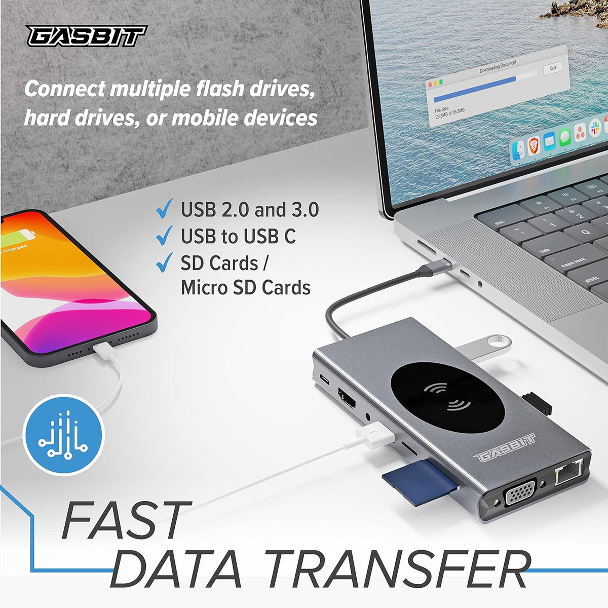 15-in-1 USB C Hub Multiport Adapter with Wireless Phone Charger, Pack of 2 I15392