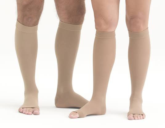 Calf High Open Toe Beige Compression Stockings G1704