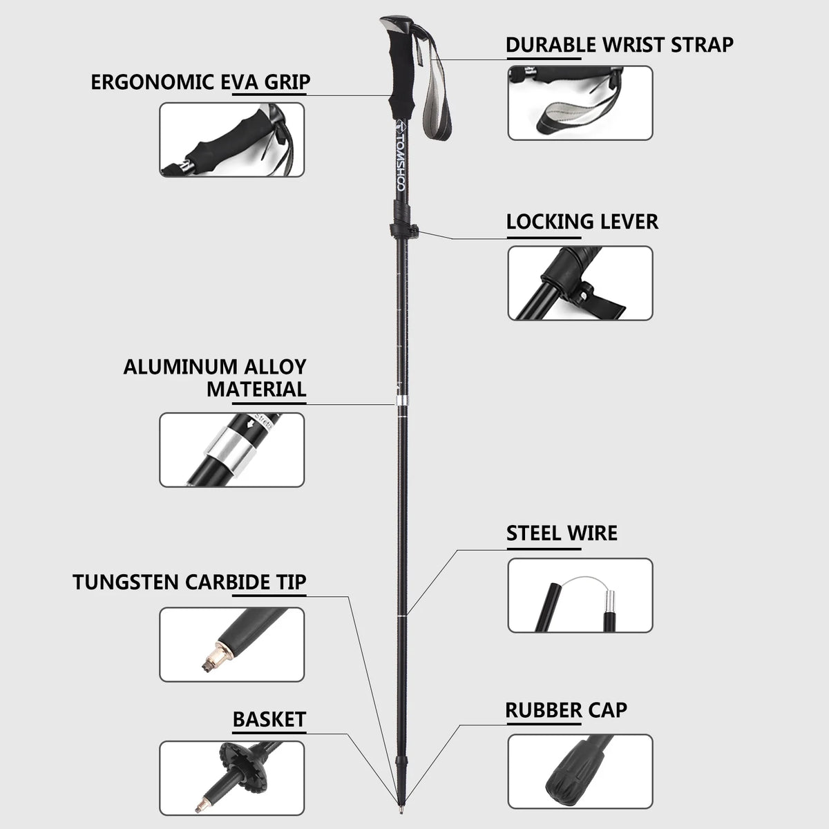 Trekking Pole Set Lightweight Five fold Walking Stick B529