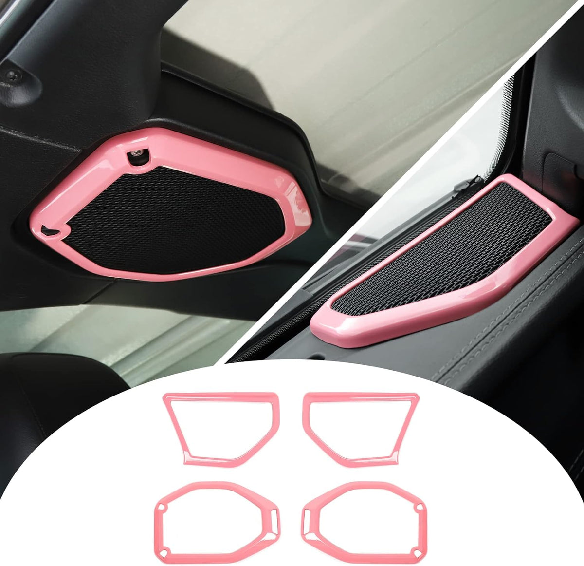 4PCS Car Roof Speaker & A Pillar Speaker Cover Trim Interior Accessories (Pink) U742965