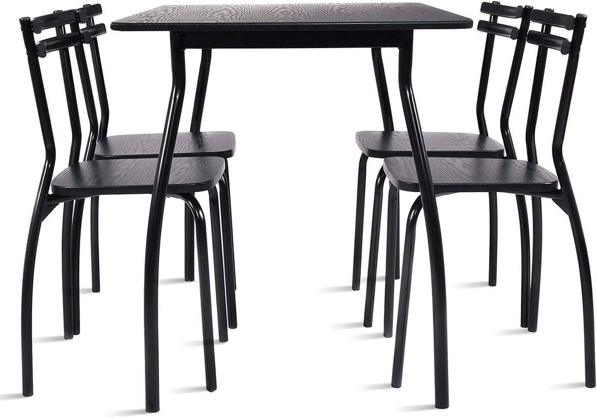 Modern Metal and Wood Rectangular Dining Table Set with 4 Chairs A5298