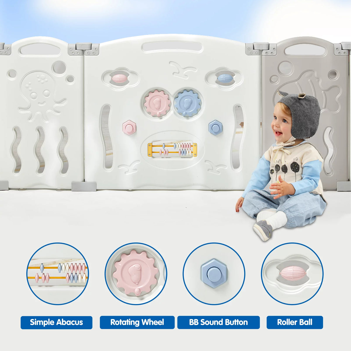 18 Panel Foldable Kids Playpen Safety Lock Gate K7254